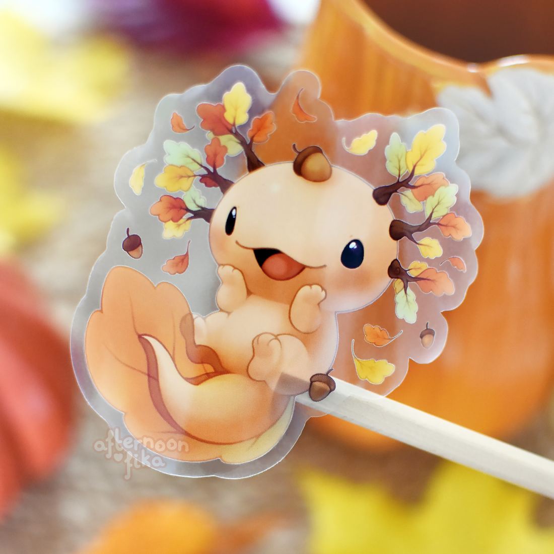 Autumn Axolotl Clear Sticker