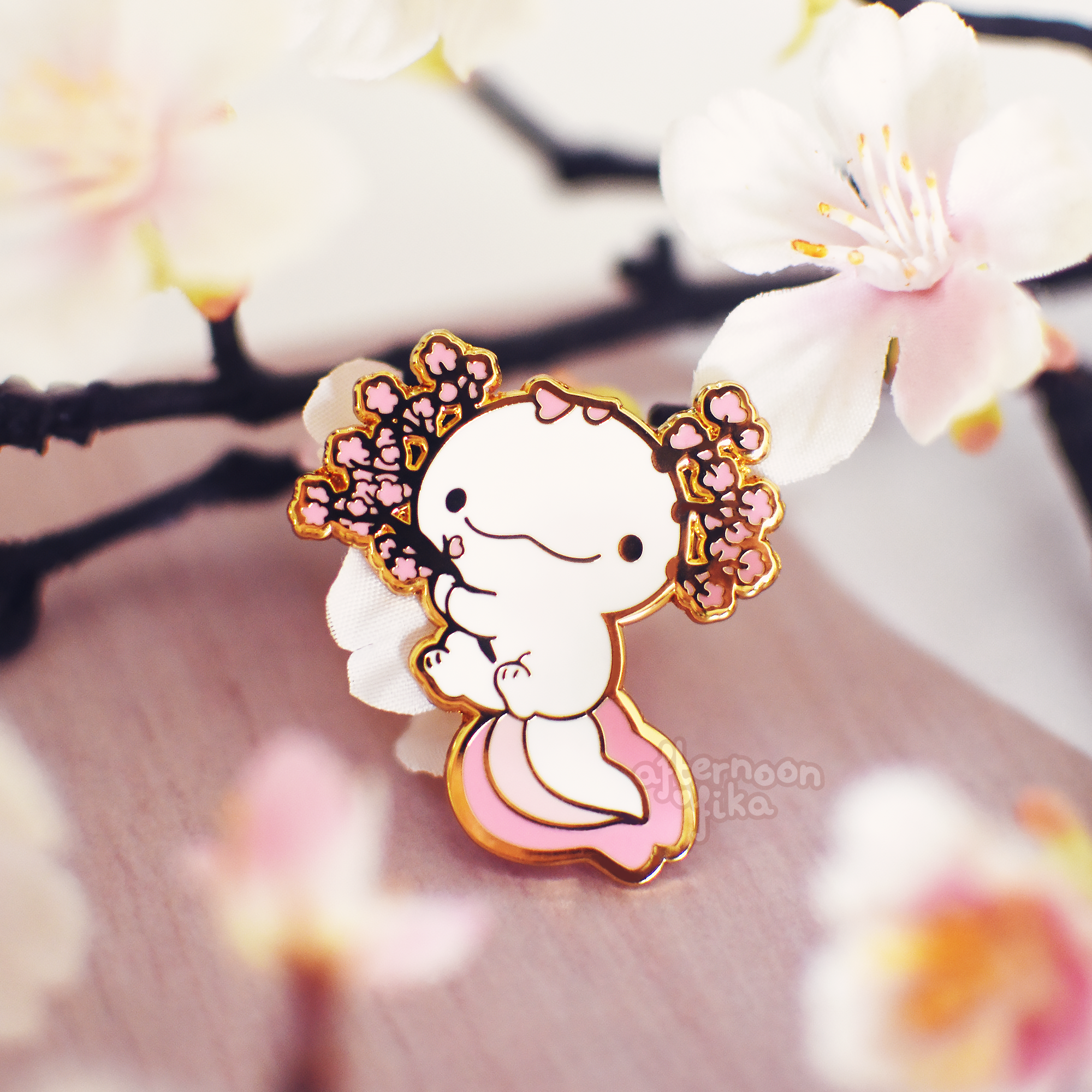 Cherry Blossom Axolotl Enamel Pin