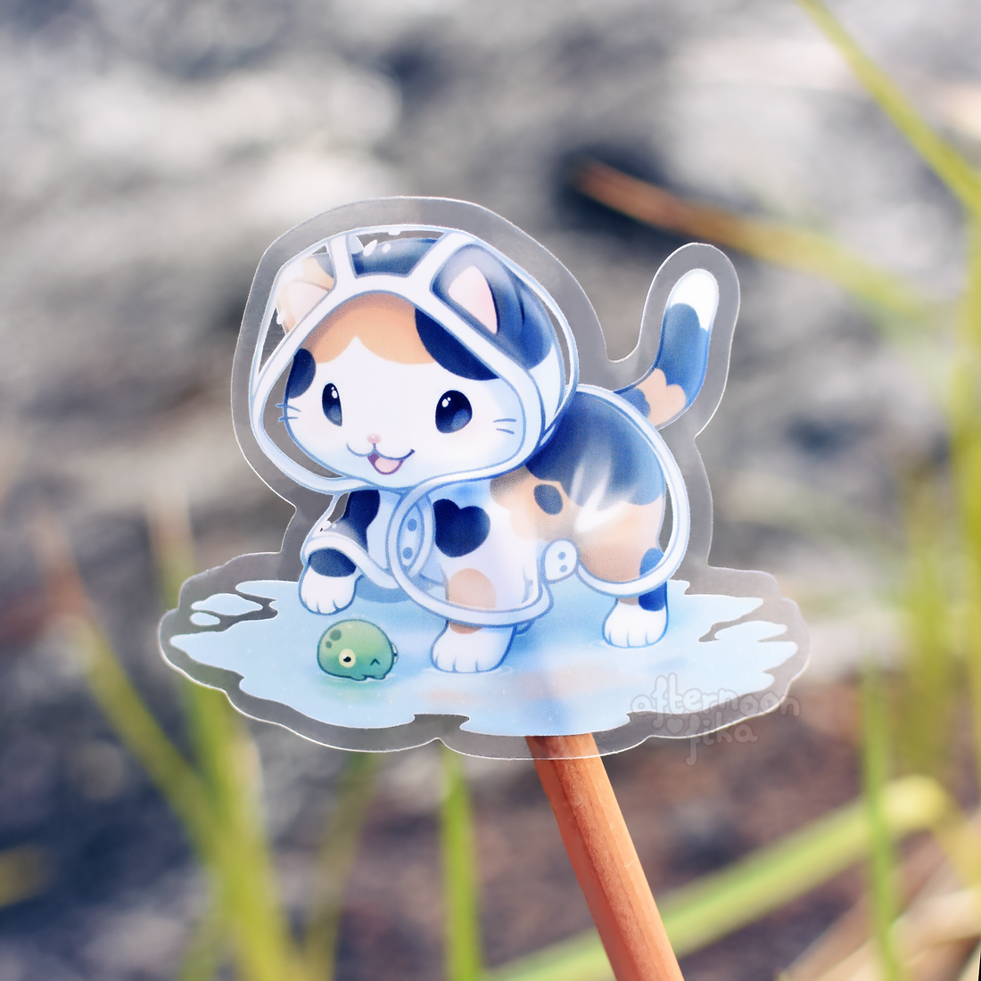 Raincoat Cat Clear Sticker