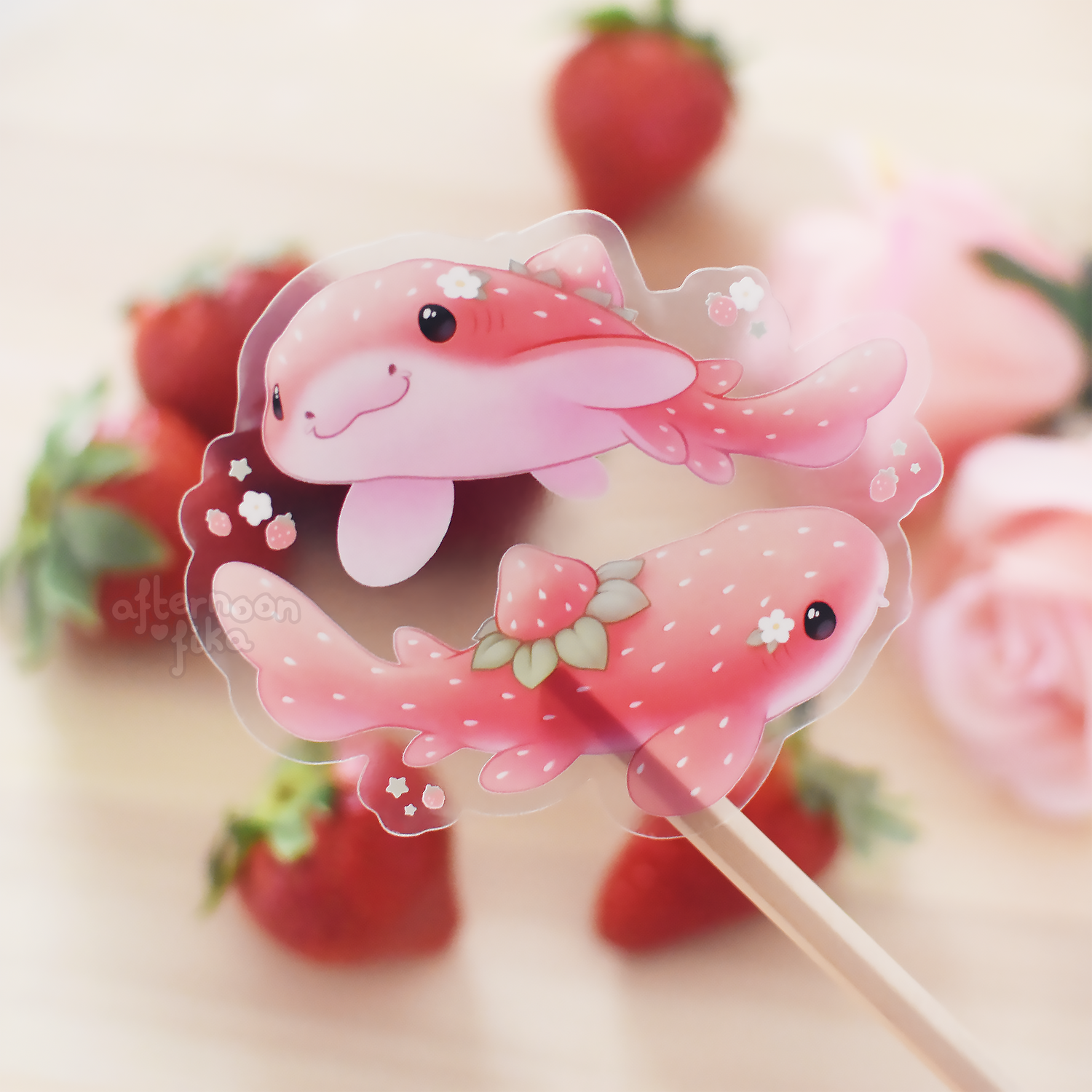 Strawberry Sharks Clear Sticker