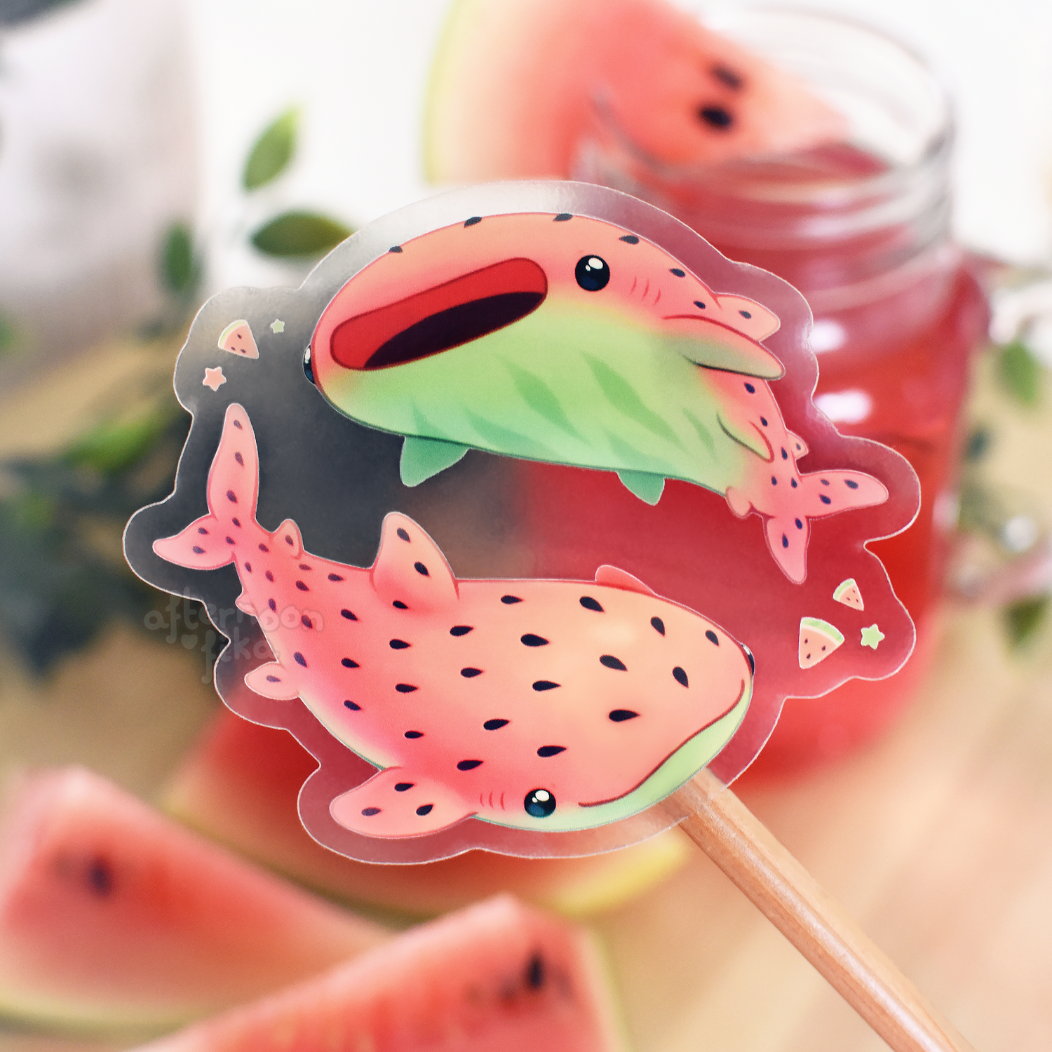 Watermelon Whale Sharks Clear Sticker